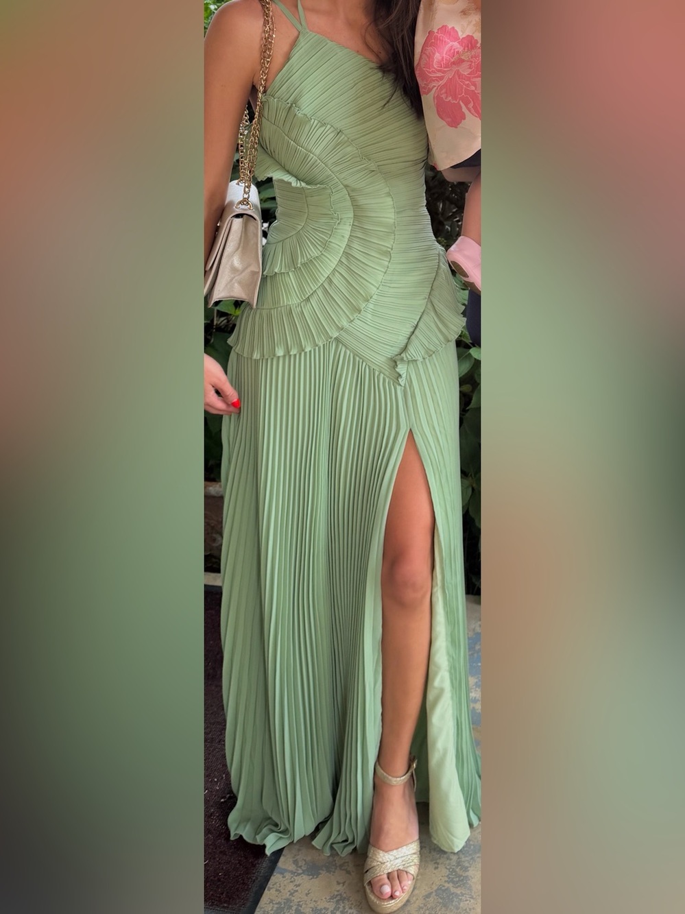 Lulu's Pleated Light Green One-Shoulder Gown - Picture 3 of 3